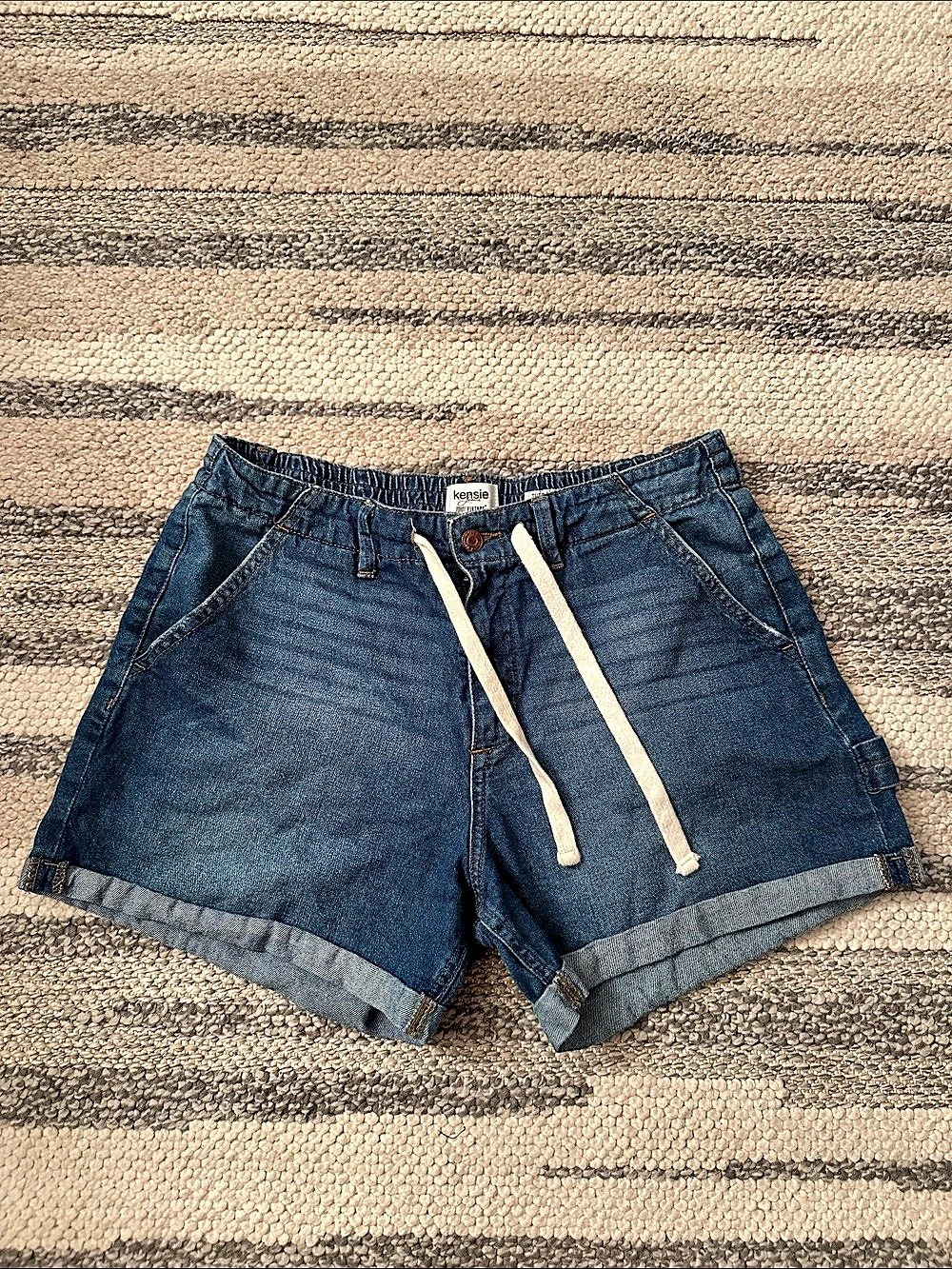 Kensie The Girlfriend Short Denim Drawstring Jean Shorts Blue Size 10/30